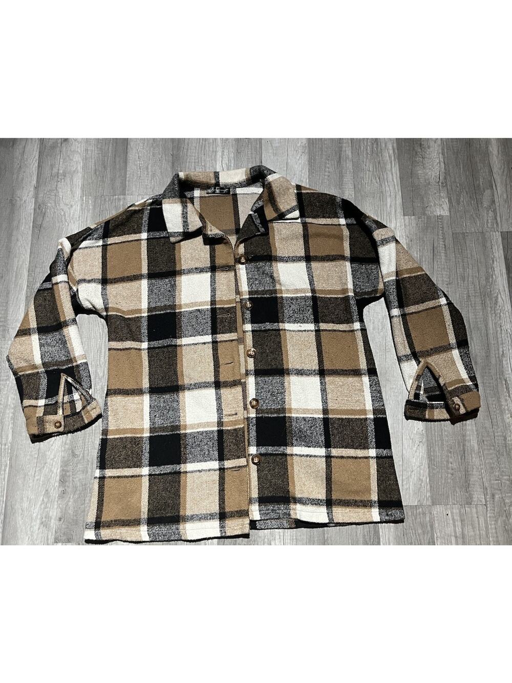 Pretty Garden Brown Black White Flannel Jacket Blazer Size Small